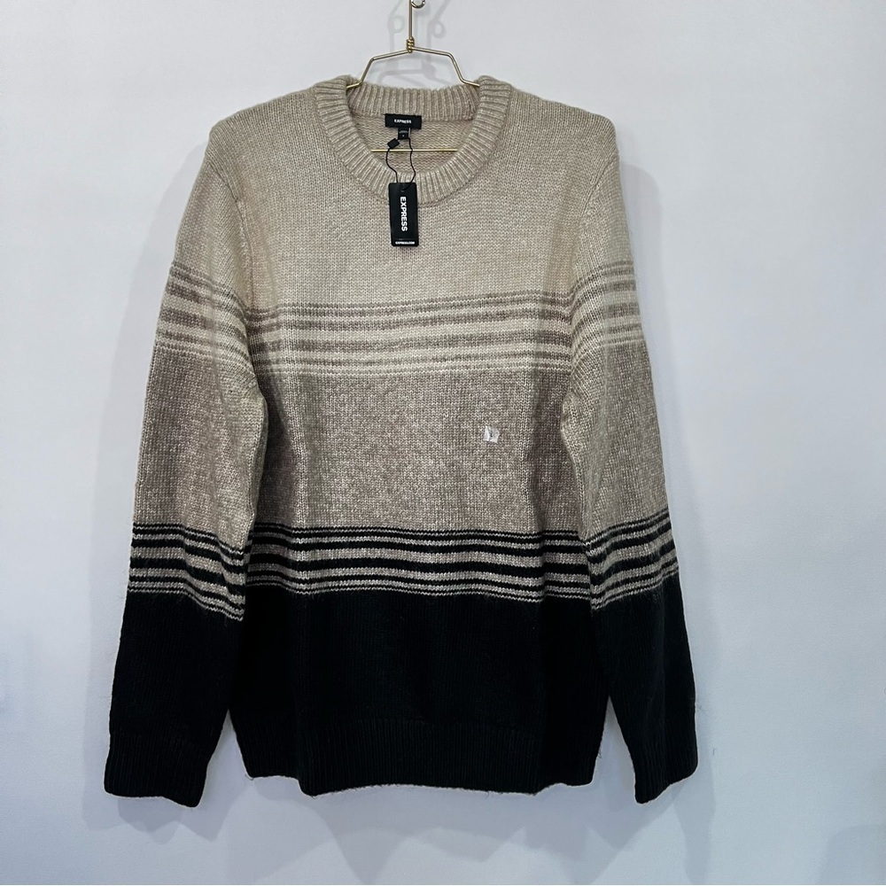 Express Crew-Neck Color-Block Thick Sweater Size Large Brown Black Warm